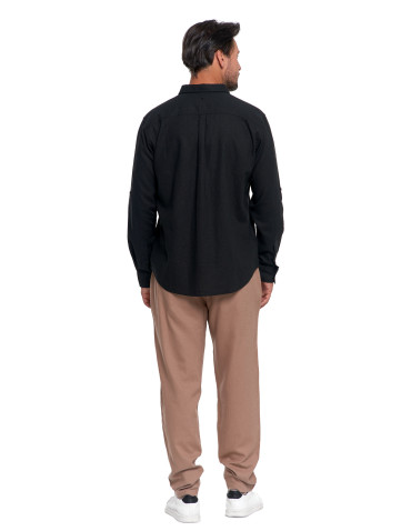 Koszulki i Tank Topy - Męska koszula lniana CZARNY - produkt 4