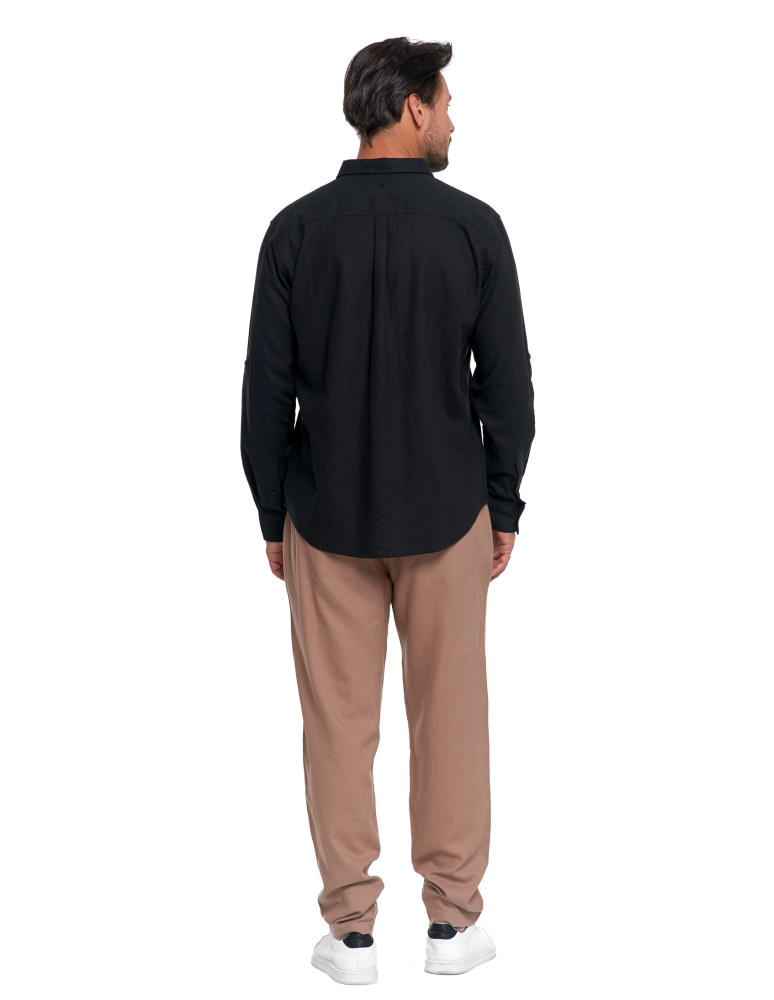 Koszulki i Tank Topy - Męska koszula lniana CZARNY - produkt moraj.pl 4