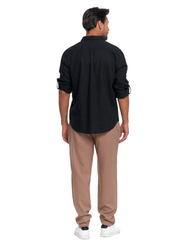 Koszulki i Tank Topy - Męska koszula lniana CZARNY - produkt 7