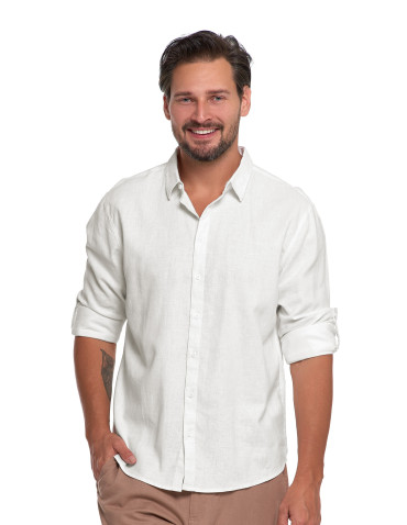 Koszulki i Tank Topy - Męska koszula lniana BIAŁY - produkt 3