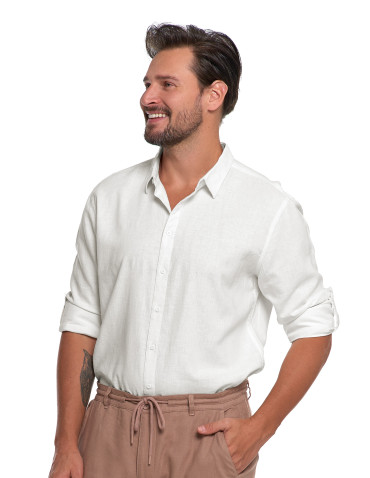 Koszulki i Tank Topy - Męska koszula lniana BIAŁY - produkt 6