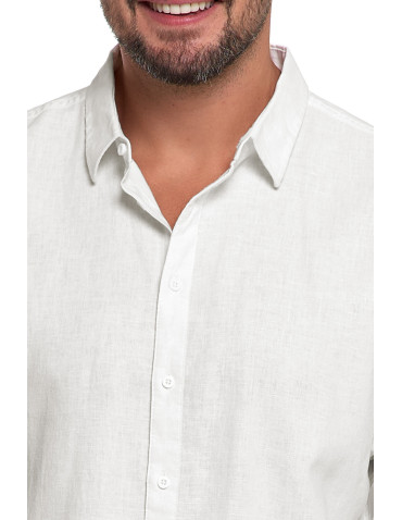 Koszulki i Tank Topy - Męska koszula lniana BIAŁY - produkt 7