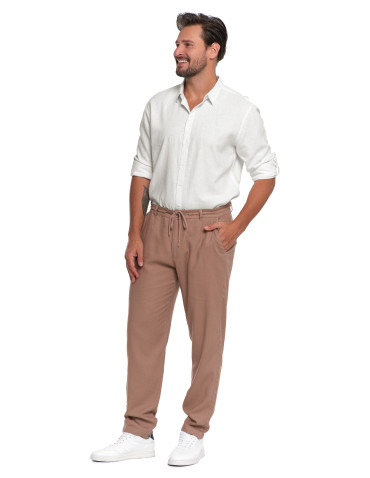 Koszulki i Tank Topy - Męska koszula lniana BIAŁY - produkt 8