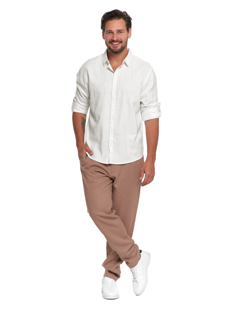 Koszulki i Tank Topy - Męska koszula lniana BIAŁY  - produkt moraj.pl 9