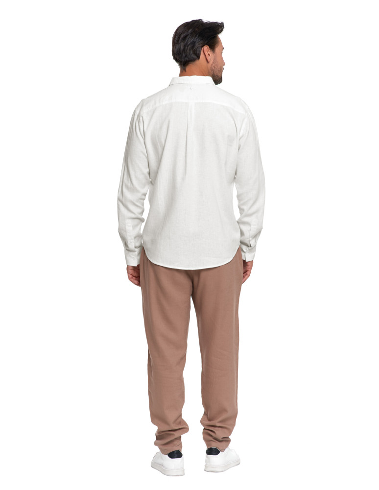 Koszulki i Tank Topy - Męska koszula lniana BIAŁY  - produkt moraj.pl 10