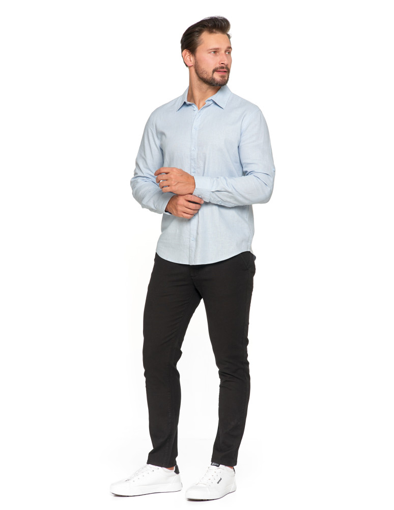 Koszulki i Tank Topy - Męska koszula lniana NIEBIESKI  - produkt moraj.pl 4