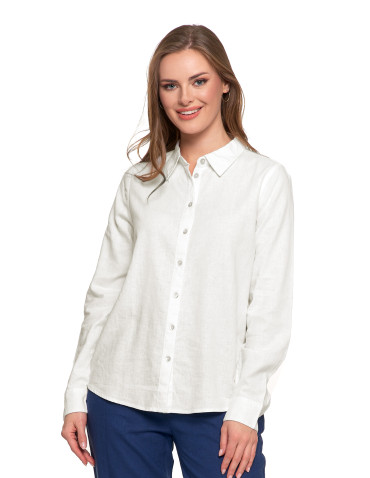 Bluzki i koszule - Damska koszula lniana BIAŁY - produkt 1