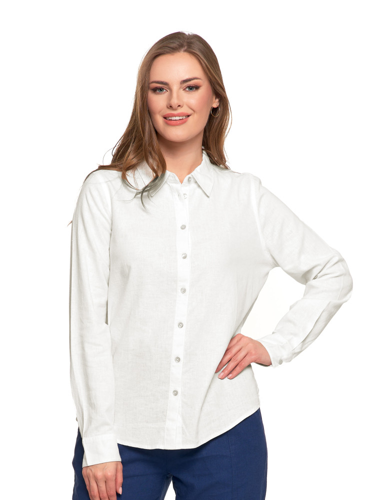 Bluzki i koszule - Damska koszula lniana BIAŁY - produkt moraj.pl 5