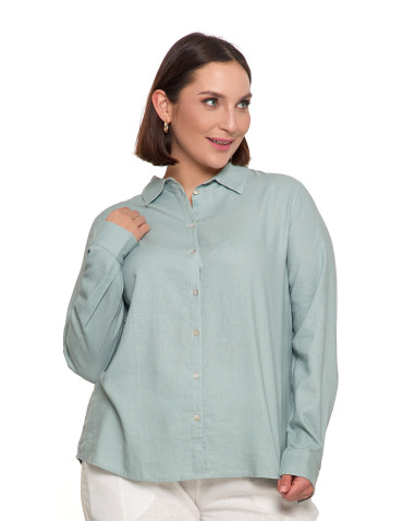 Bluzki i koszule - Damska koszula lniana ZIELONY - produkt 1