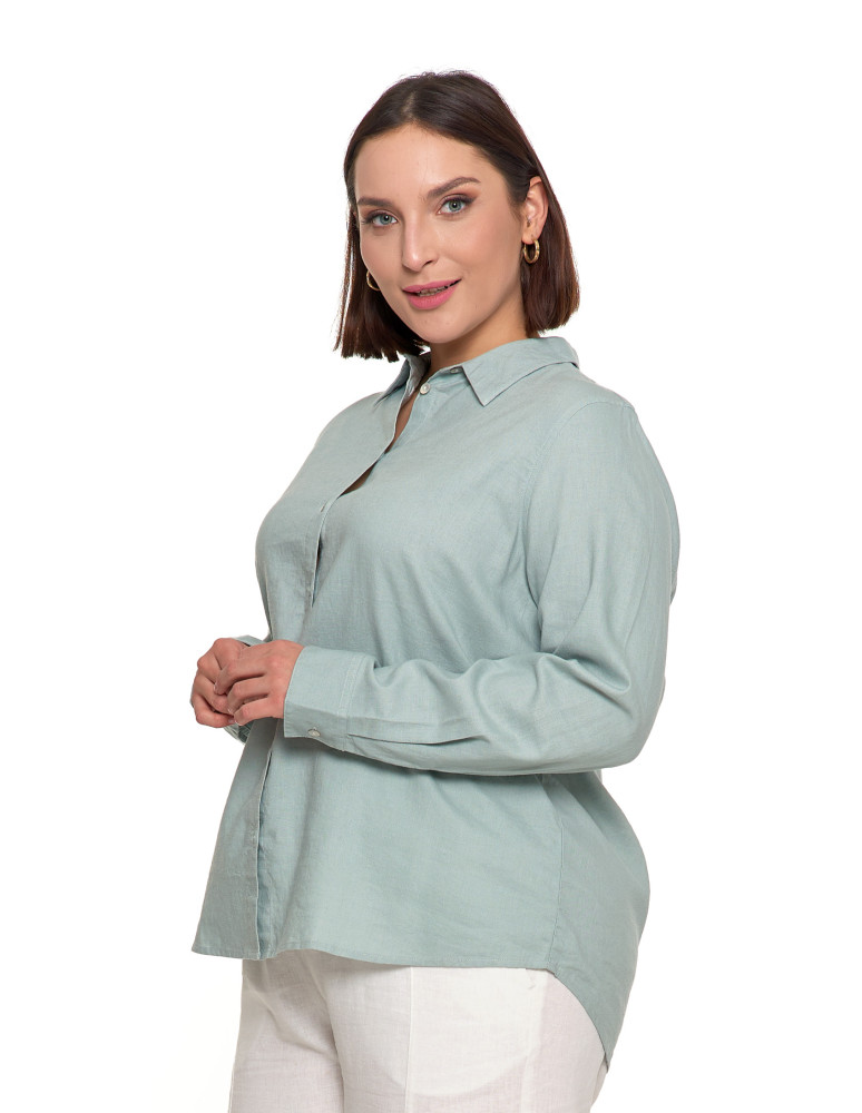 Bluzki i koszule - Damska koszula lniana ZIELONY  - produkt moraj.pl 2