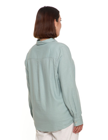 Bluzki i koszule - Damska koszula lniana ZIELONY - produkt 3
