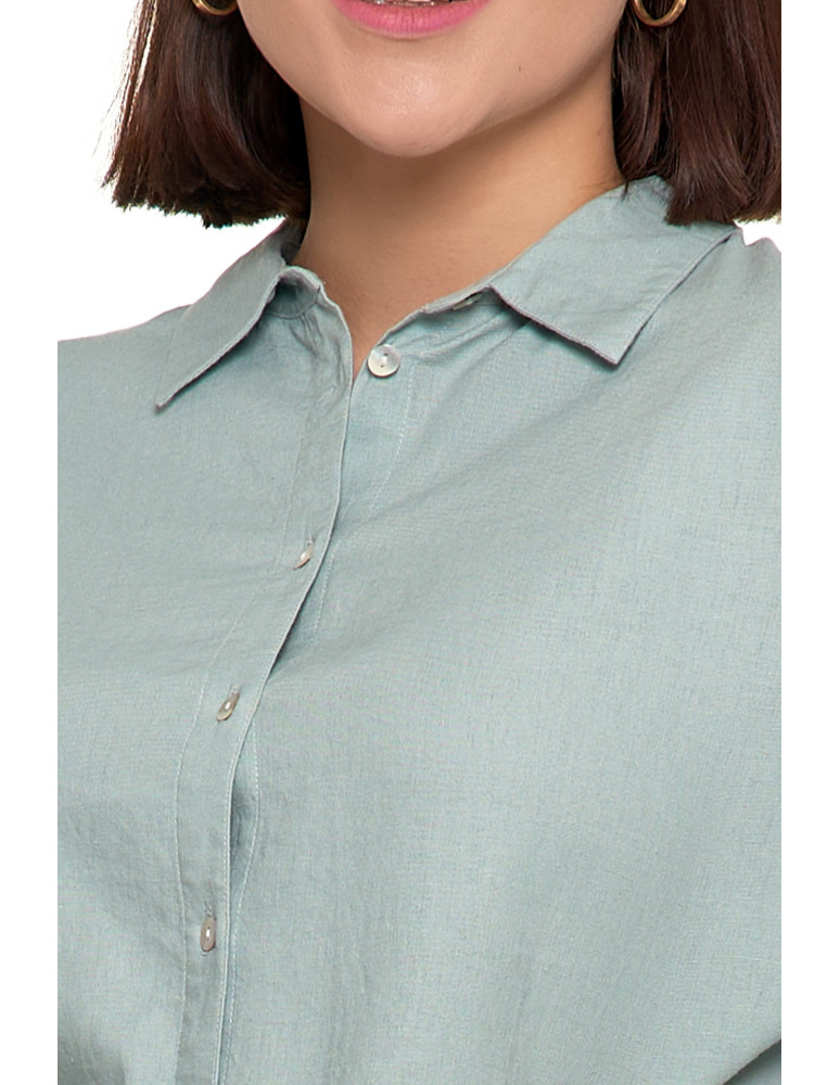 Bluzki i koszule - Damska koszula lniana ZIELONY  - produkt moraj.pl 4