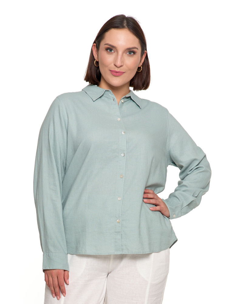 Bluzki i koszule - Damska koszula lniana ZIELONY  - produkt moraj.pl 5