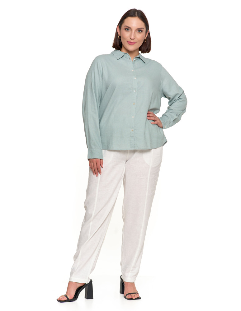 Bluzki i koszule - Damska koszula lniana ZIELONY  - produkt moraj.pl 7