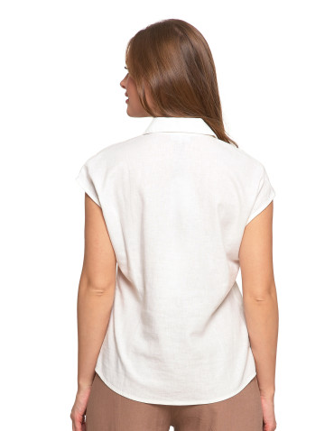 Bluzki i koszule - Damska bluzka z lnu koszulowa BIAŁY - produkt 3