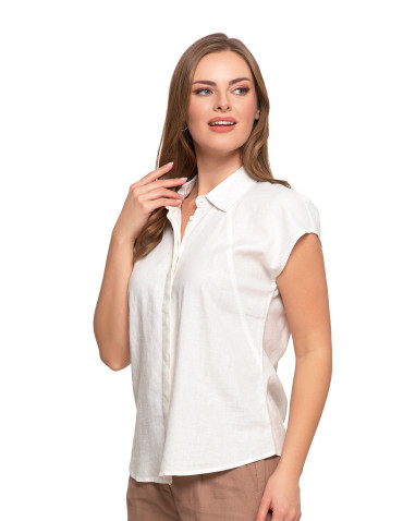 Bluzki i koszule - Damska bluzka z lnu koszulowa BIAŁY - produkt 6