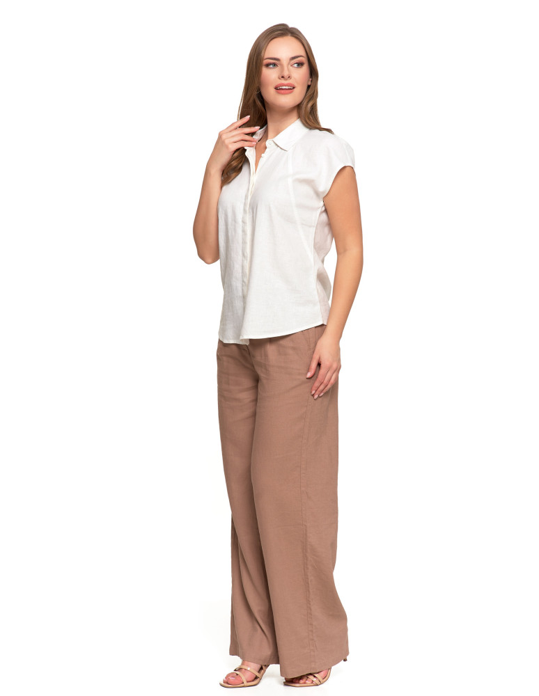 Bluzki i koszule - Damska bluzka z lnu koszulowa BIAŁY  - produkt moraj.pl 8