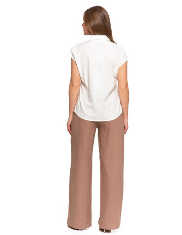 Bluzki i koszule - Damska bluzka z lnu koszulowa BIAŁY - produkt 9