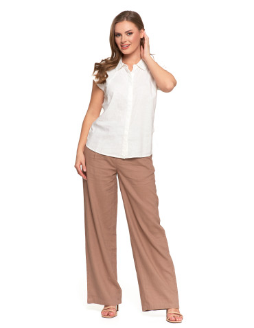 Bluzki i koszule - Damska bluzka z lnu koszulowa BIAŁY - produkt 10