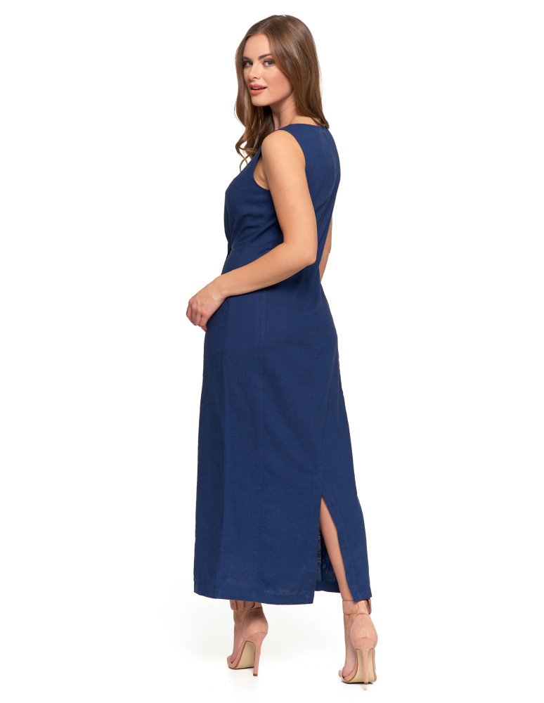 Sukienki i kombinezony - Sukienka lniana damska maxi GRANATOWY  - produkt moraj.pl 3