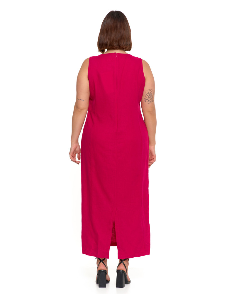 Sukienki i kombinezony - Sukienka lniana damska maxi FUKSJA - produkt moraj.pl 6