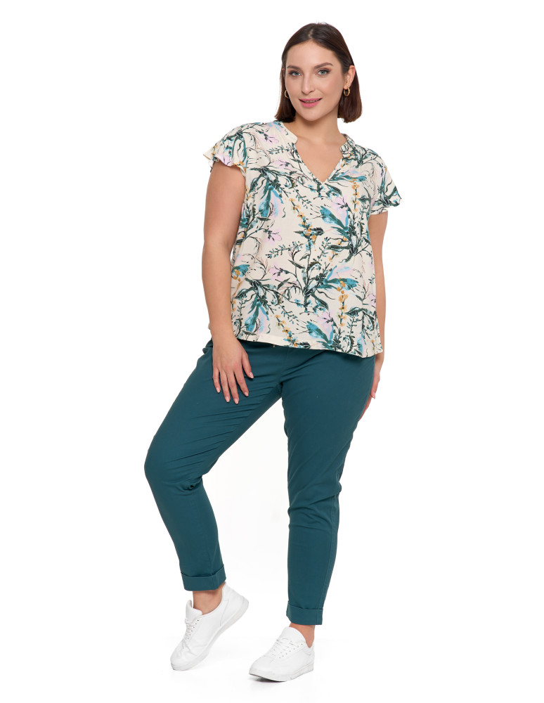 Bluzki i koszule - Bluzka damska z krótkim rękawem wiskozowa WIELOKOLOROWY  - produkt moraj.pl 2