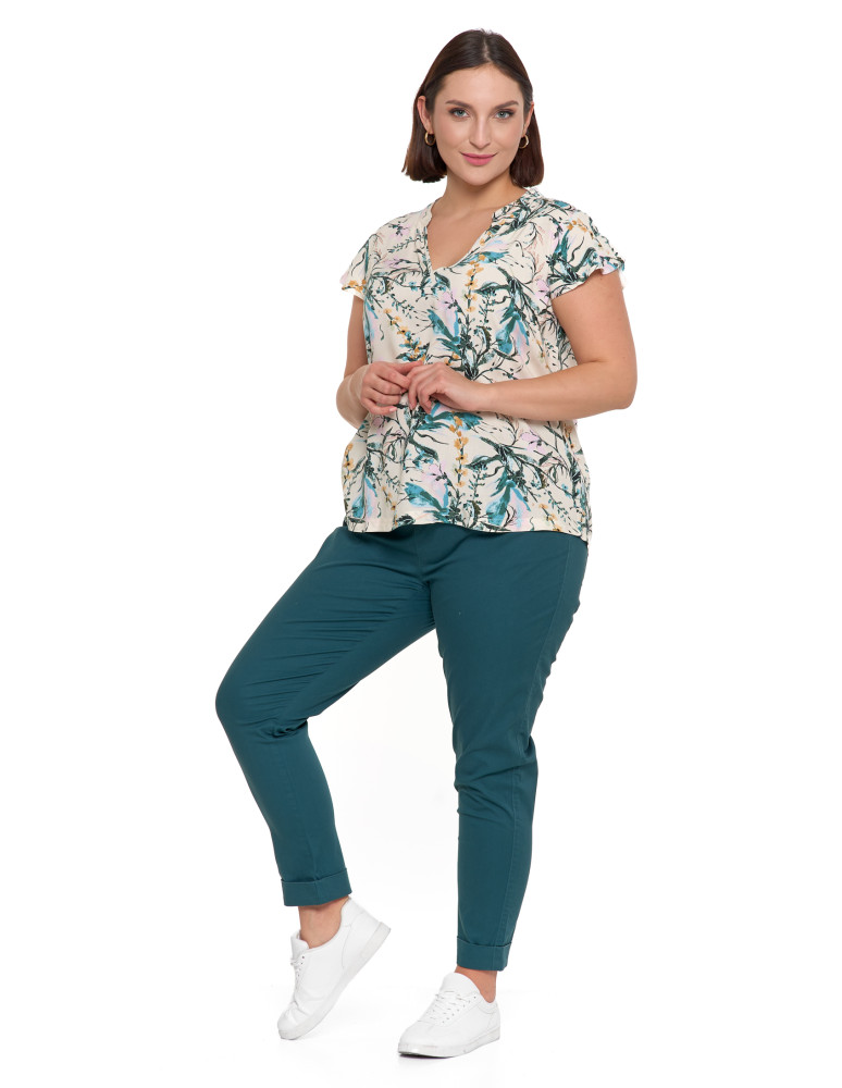 Bluzki i koszule - Bluzka damska z krótkim rękawem wiskozowa WIELOKOLOROWY  - produkt moraj.pl 3