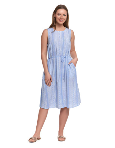 Sukienki i kombinezony - Sukienka damska wiskozowa z wiązaniem w talii i kieszeniami NIEBIESKI - produkt 3