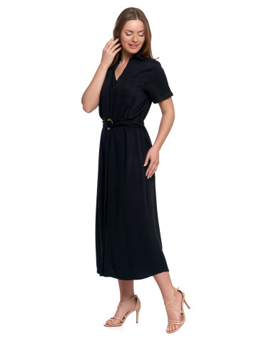 Sukienki i kombinezony - Sukienka damska szmizjerka midi z wiązaniem CZARNY - produkt 2