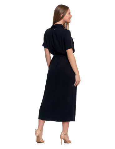 Sukienki i kombinezony - Sukienka damska szmizjerka midi z wiązaniem CZARNY - produkt 3