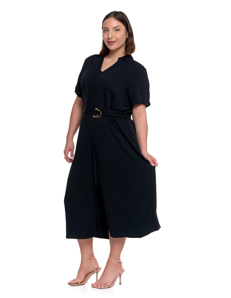 Sukienki i kombinezony - Sukienka damska szmizjerka midi z wiązaniem CZARNY - produkt moraj.pl 6