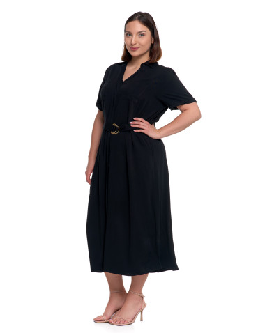 Sukienki i kombinezony - Sukienka damska szmizjerka midi z wiązaniem CZARNY - produkt 7