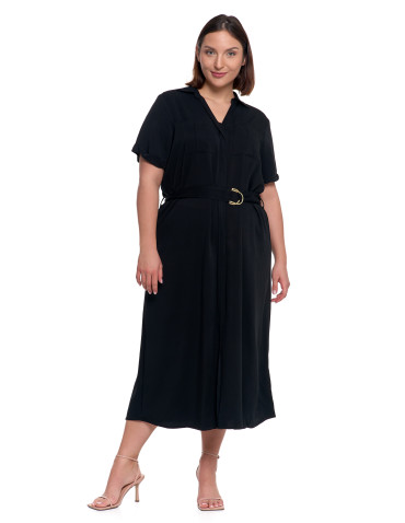 Sukienki i kombinezony - Sukienka damska szmizjerka midi z wiązaniem CZARNY - produkt 9