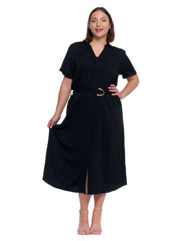 Sukienki i kombinezony - Sukienka damska szmizjerka midi z wiązaniem CZARNY - produkt 10