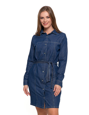 Sukienki i kombinezony - Sukienka jeansowa damska szmizjerka NIEBIESKI - produkt 1