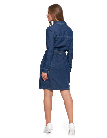 Sukienki i kombinezony - Sukienka jeansowa damska szmizjerka NIEBIESKI - produkt 3
