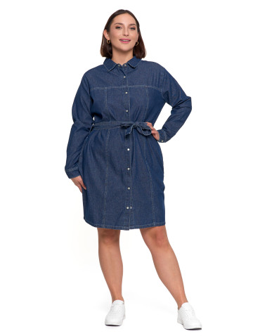 Sukienki i kombinezony - Sukienka jeansowa damska szmizjerka NIEBIESKI - produkt 7