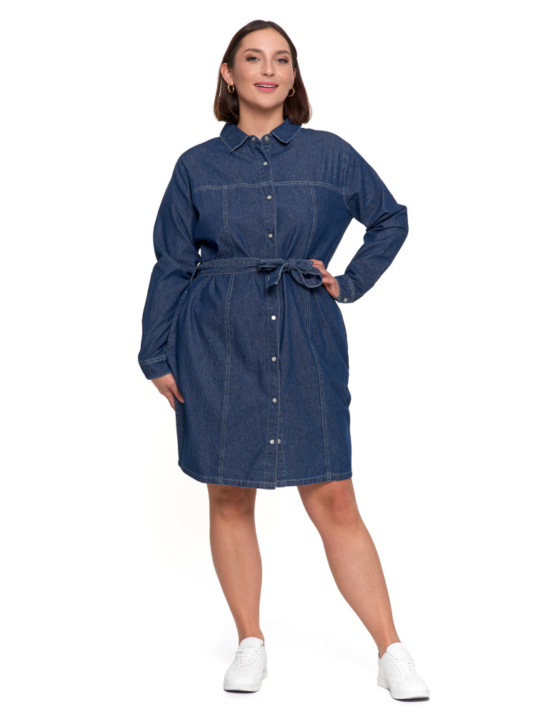 Sukienki i kombinezony - Sukienka jeansowa damska szmizjerka NIEBIESKI  - produkt moraj.pl 7