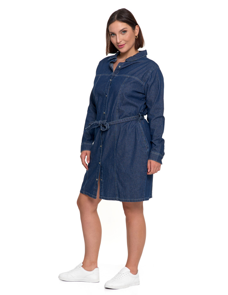 Sukienki i kombinezony - Sukienka jeansowa damska szmizjerka NIEBIESKI  - produkt moraj.pl 8