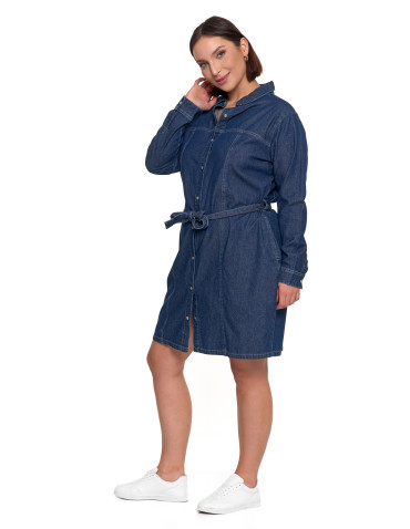 Sukienki i kombinezony - Sukienka jeansowa damska szmizjerka NIEBIESKI - produkt 9