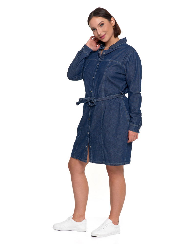 Sukienki i kombinezony - Sukienka jeansowa damska szmizjerka NIEBIESKI  - produkt moraj.pl 9