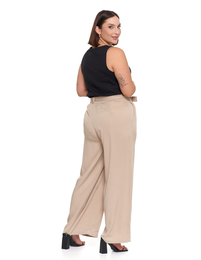 Spodnie damskie - Szerokie spodnie damskie z wysokim stanem BEŻOWY  - produkt moraj.pl 2
