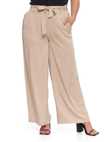 Spodnie damskie - Szerokie spodnie damskie z wysokim stanem BEŻOWY - produkt 6