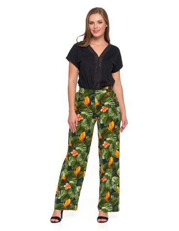 Spodnie damskie - Spodnie damskie z szerokimi nogawkami ZIELONY - produkt 4