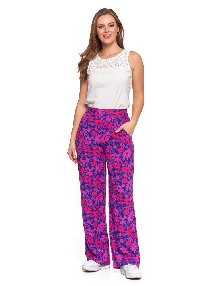 Spodnie damskie - Spodnie damskie z szerokimi nogawkami FUKSJA - produkt moraj.pl 2