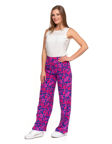 Spodnie damskie - Spodnie damskie z szerokimi nogawkami FUKSJA - produkt 4