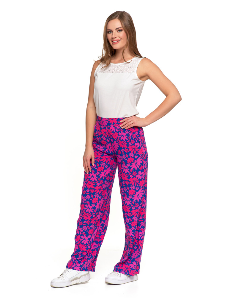 Spodnie damskie - Spodnie damskie z szerokimi nogawkami FUKSJA - produkt moraj.pl 4