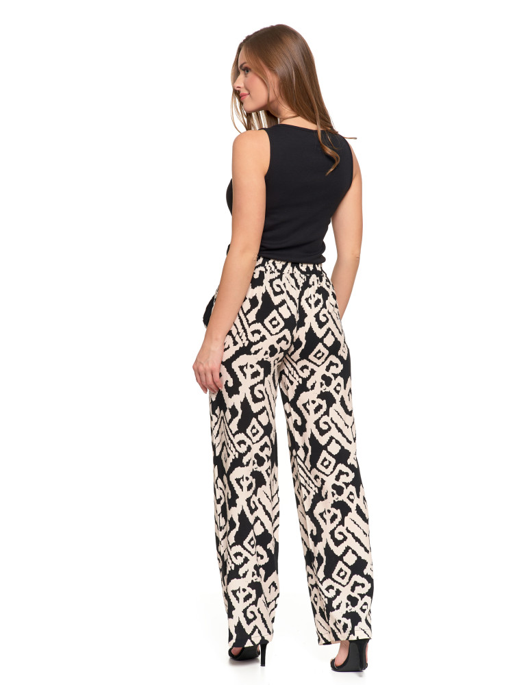 Spodnie damskie - Spodnie damskie z szerokimi nogawkami BEŻOWY - produkt moraj.pl 3