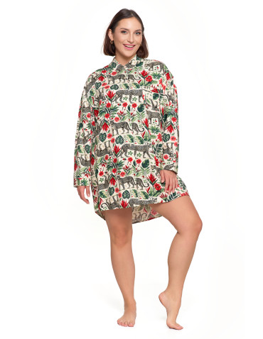 Koszule nocne - Damska koszula nocna z długim rękawem z wiskozy wzorzysta ZIELONY - produkt 5