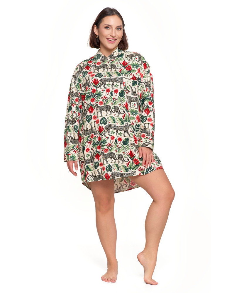 Koszule nocne - Damska koszula nocna z długim rękawem z wiskozy wzorzysta ZIELONY - produkt moraj.pl 5